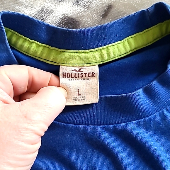 Hollister men's blue/white waves embroidered appliqued t-shirt shirt tee Large/L - Picture 2 of 4